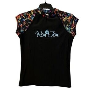 Ron Jon Surf Shop Girls Rash Guard Swim Shirt Black Swirl Size 8